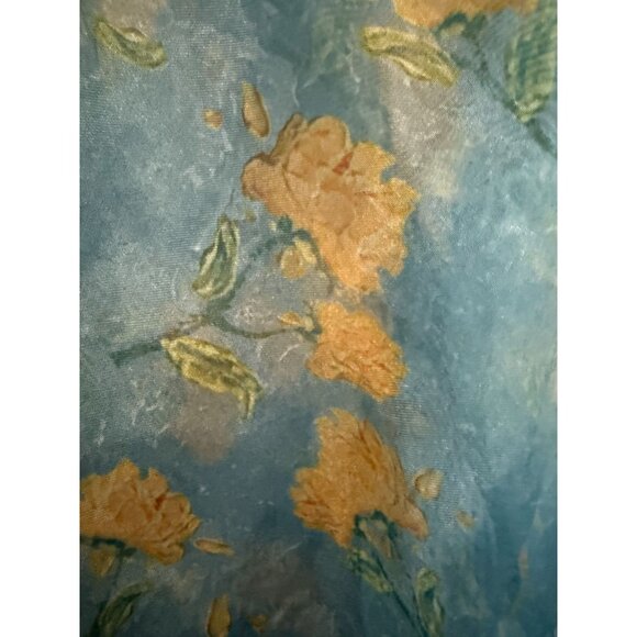 Sioni Cardigan Sweater Button Front Ribbed Sheer Floral Sleeves Blue Medium - Picture 6 of 12